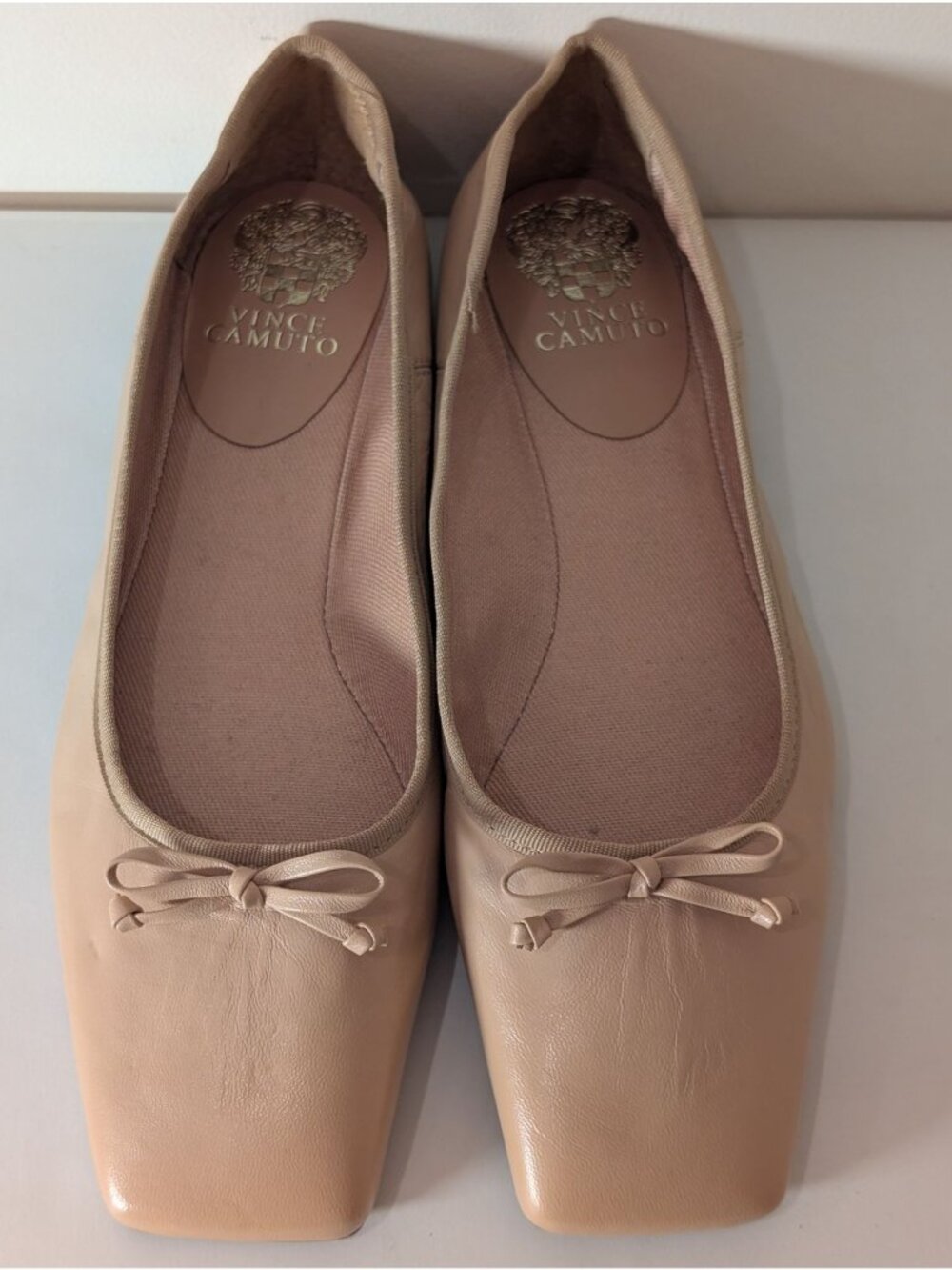 NEW Vince Camuto Leather Ballet Flat Square Toe with Bow, Camel, Size 9.5 - Picture 2 of 11